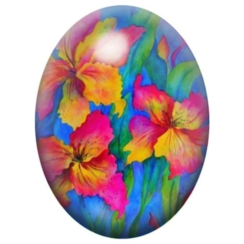 Cabochon en Verre Illustré Hibiscus Aquarelle Multicolores 13x18, 18x25 ou 30x40mm