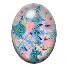 Cabochon en Verre Illustré Fleurs Japonaises Roses sur Fond Bleu 13x18, 18x25 ou 30x40mm pour la création de bijoux fantaisie - 