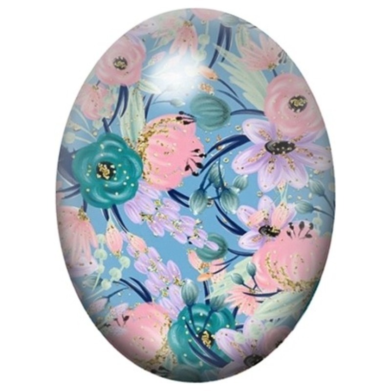 Cabochon en Verre Illustré Fleurs Japonaises Roses sur Fond Bleu 13x18, 18x25 ou 30x40mm