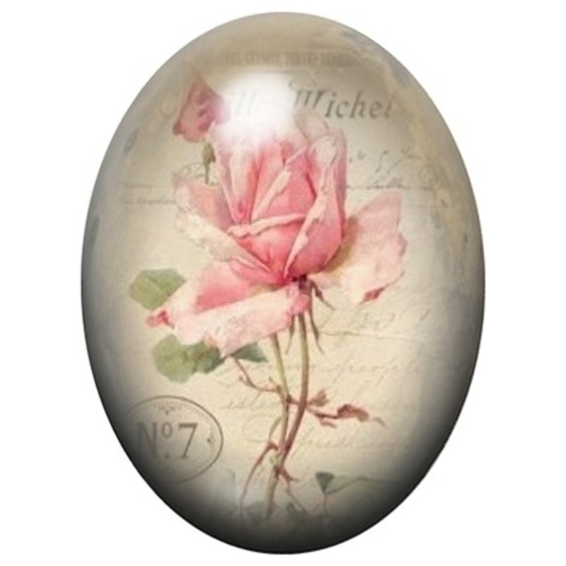 Cabochon en Verre Illustré Rose Vintage sur Carte Postale 13x18, 18x25 ou 30x40mm