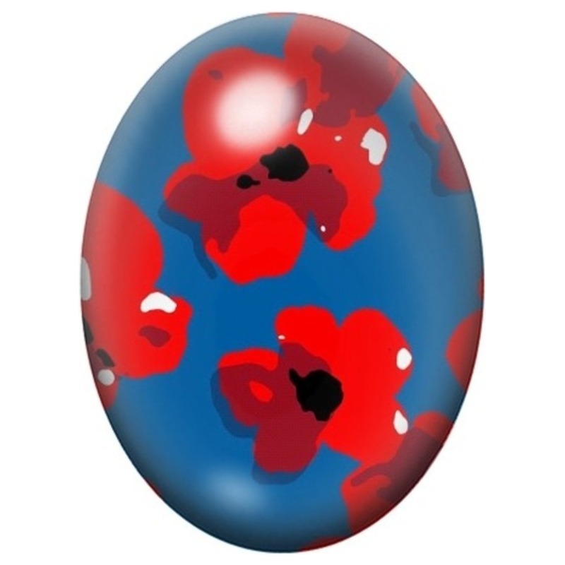 Cabochon en Verre Illustré Coquelicots Rouges sur Fond Bleu 13x18, 18x25 ou 30x40mm