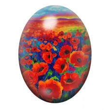 Cabochon en Verre Illustré Champ de Coquelicots au Coucher du Soleil 13x18, 18x25 ou 30x40mm pour la création de bijoux fantaisi