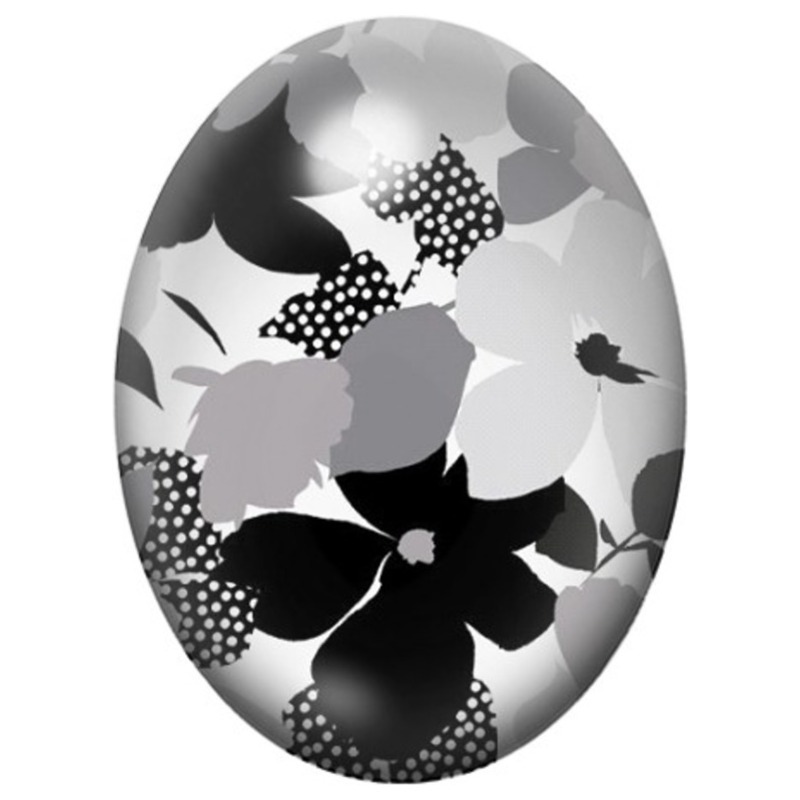 Cabochon en Verre Illustré Fleurs Noires et Blanches à Pois 13x18, 18x25 ou 30x40mm