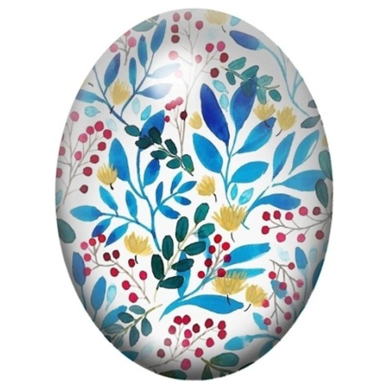Cabochon en Verre Illustré Feuillage Aquarelle Bleu et Rouge 13x18, 18x25 ou 30x40mm