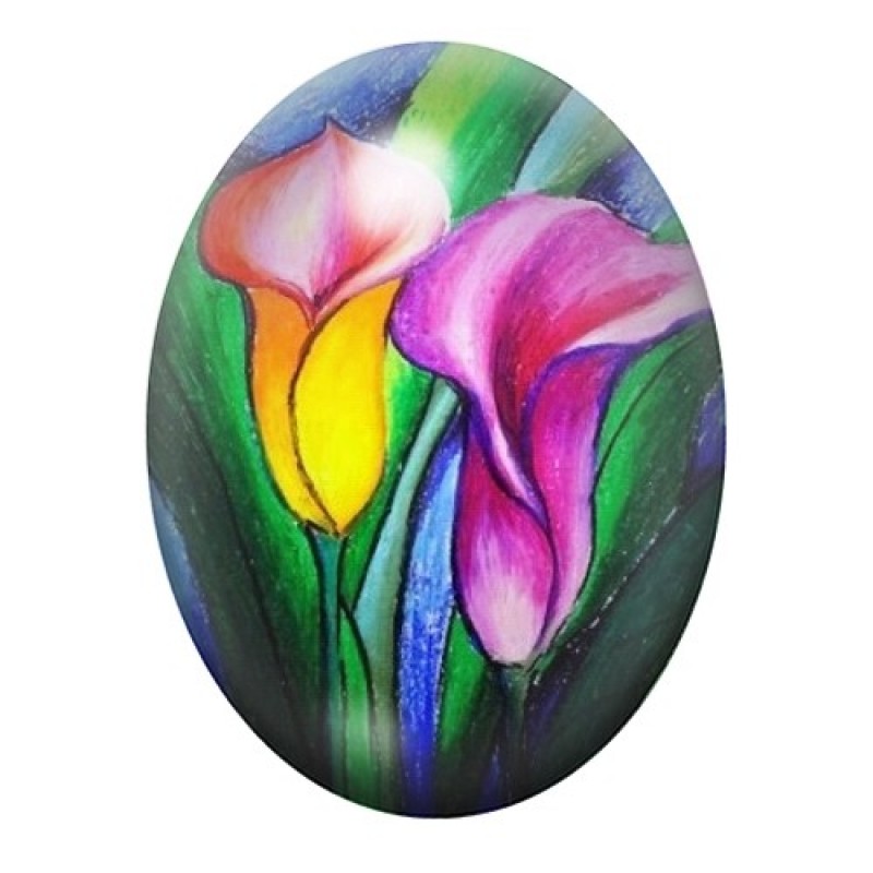 Cabochon en Verre Illustré Fleurs 13x18, 18x25 ou 30x40mm