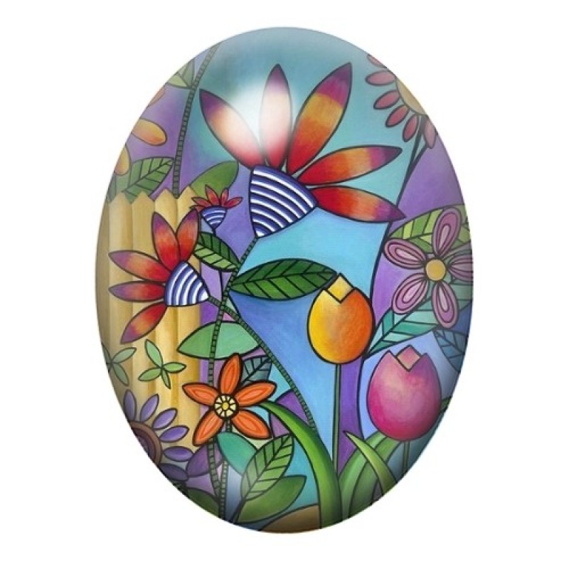 Cabochon en Verre Illustré Fleurs 13x18, 18x25 ou 30x40mm