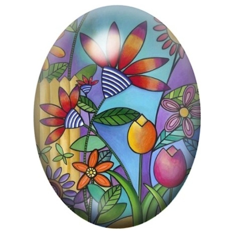 Cabochon en Verre Illustré Jardin Vitrail Multicolore 13x18, 18x25 ou 30x40mm