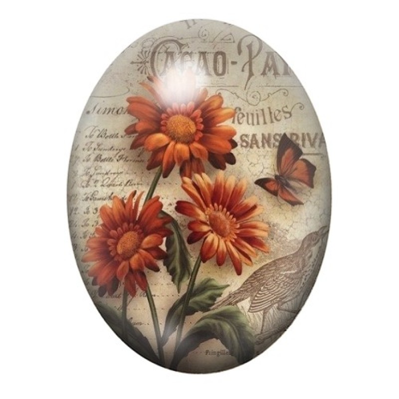 Cabochon en Verre Illustré Fleurs 13x18, 18x25 ou 30x40mm