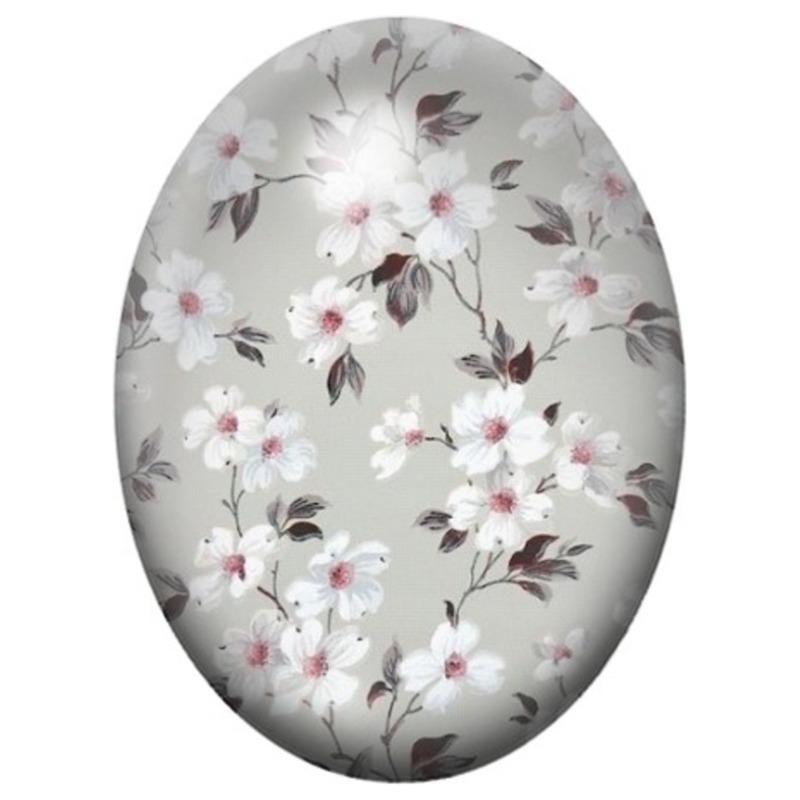 Cabochon en Verre Illustré Fleurs de Cerisier Blanches sur Fond Gris 13x18, 18x25 ou 30x40mm