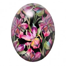 Cabochon en Verre Illustré Fleurs de Lys Roses sur Fond Noir 13x18, 18x25 ou 30x40mm pour la création de bijoux fantaisie - DIY