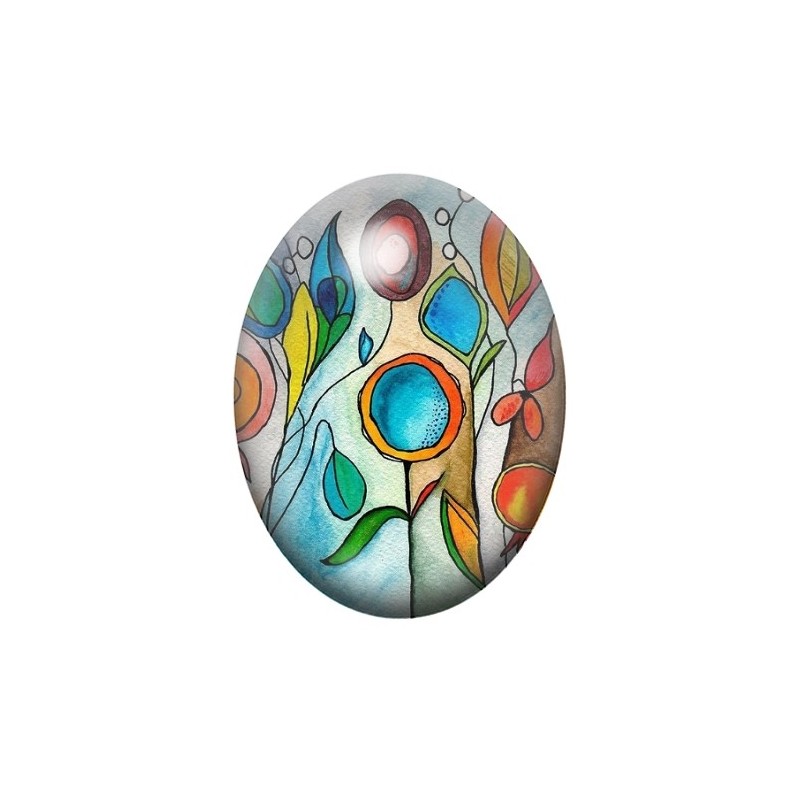 Cabochon en Verre Illustré Fleurs 13x18, 18x25 ou 30x40mm