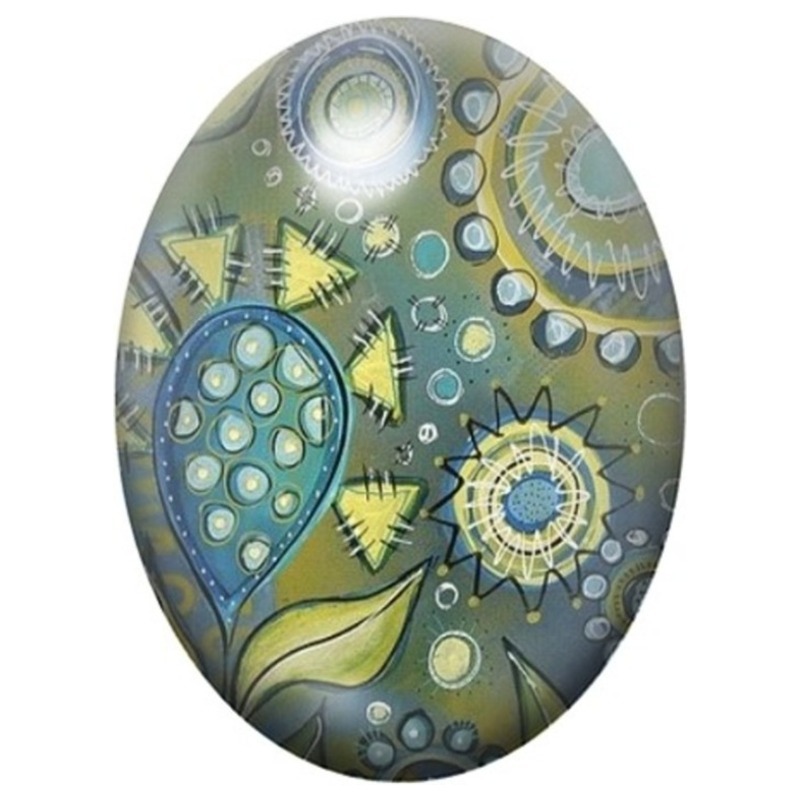 Cabochon en Verre Illustré Jardin Abstrait Vert et Bleu 13x18, 18x25 ou 30x40mm