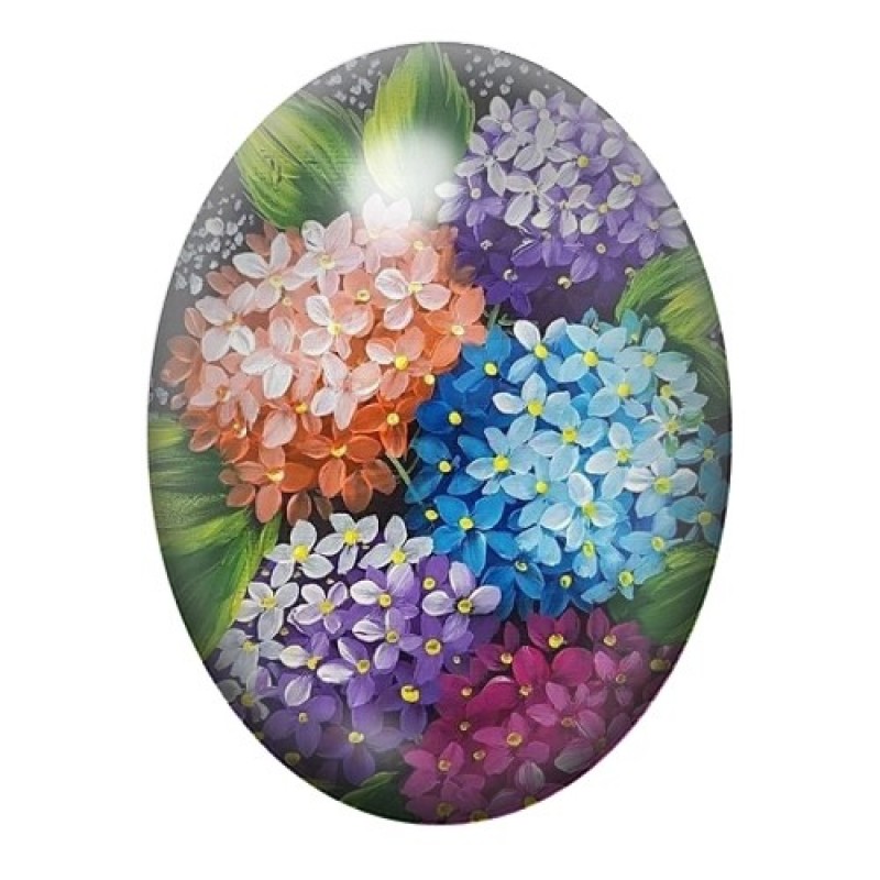 Cabochon en Verre Illustré Bouquet d’Hortensias Multicolores 13x18, 18x25 ou 30x40mm