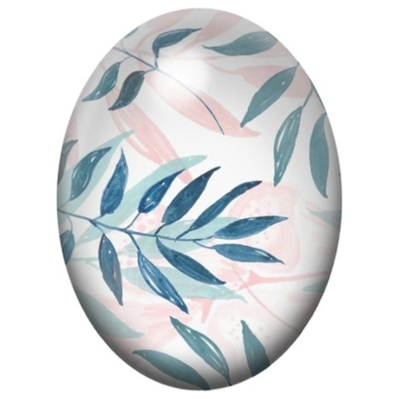 Cabochon en Verre Illustré Feuillage Aquarelle Bleu et Rose 13x18, 18x25 ou 30x40mm