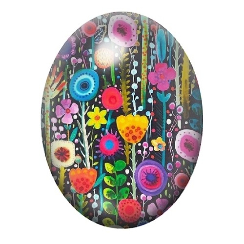Cabochon en Verre Illustré Fleurs 13x18, 18x25 ou 30x40mm
