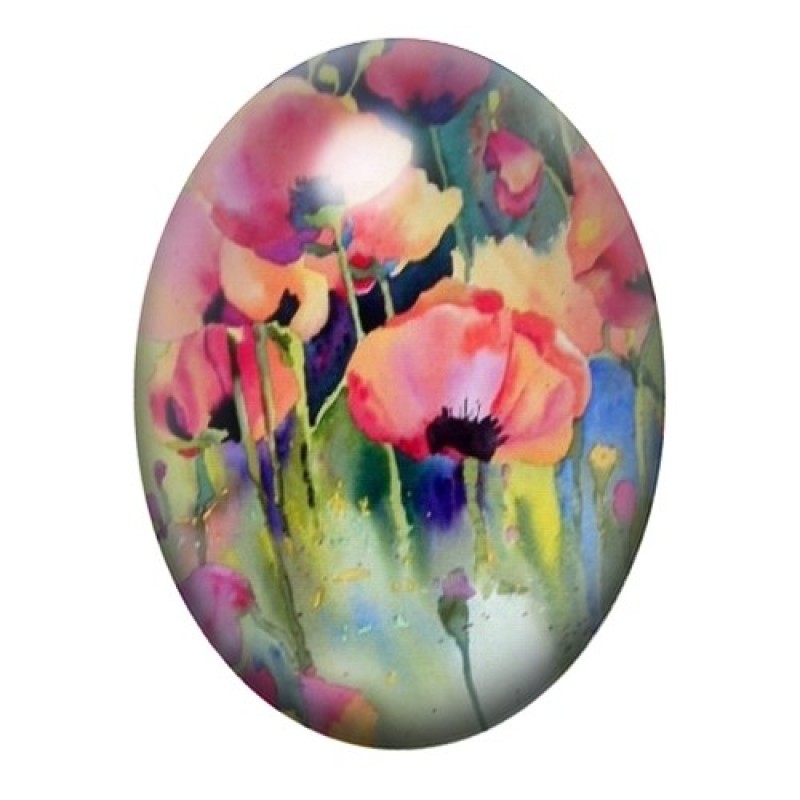 Cabochon en Verre Illustré Fleurs 13x18, 18x25 ou 30x40mm