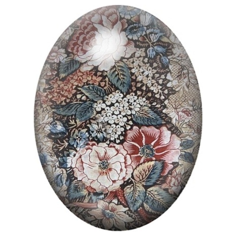 Cabochon en Verre Illustré Jardin Floral Style Tapisserie 13x18, 18x25 ou 30x40mm
