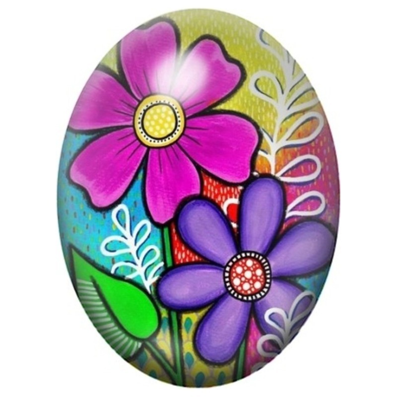 Cabochon en Verre Illustré Fleurs Pop Roses et Violettes 13x18, 18x25 ou 30x40mm