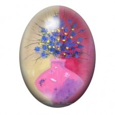 Cabochon en Verre Illustré Bouquet Abstrait dans un Vase Rose 13x18, 18x25 ou 30x40mm pour la création de bijoux fantaisie - DIY