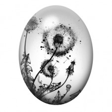 Cabochon en Verre Illustré Pissenlit Noir et Blanc 13x18, 18x25 ou 30x40mm pour la création de bijoux fantaisie - DIY