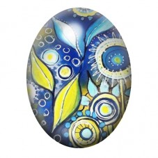 Cabochon en Verre Illustré Fleurs Abstraites Bleues et Jaunes 13x18, 18x25 ou 30x40mm pour la création de bijoux fantaisie - DIY