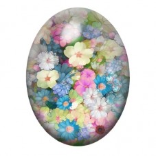 Cabochon en Verre Illustré Jardin de Fleurs Pastel 13x18, 18x25 ou 30x40mm pour la création de bijoux fantaisie - DIY