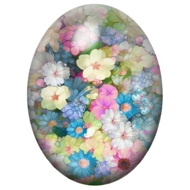 Cabochon en Verre Illustré Jardin de Fleurs Pastel 13x18, 18x25 ou 30x40mm