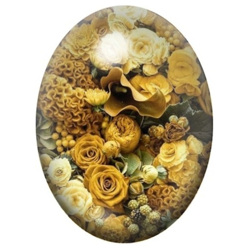 Cabochon en Verre Illustré Bouquet de Roses Dorées 13x18, 18x25 ou 30x40mm