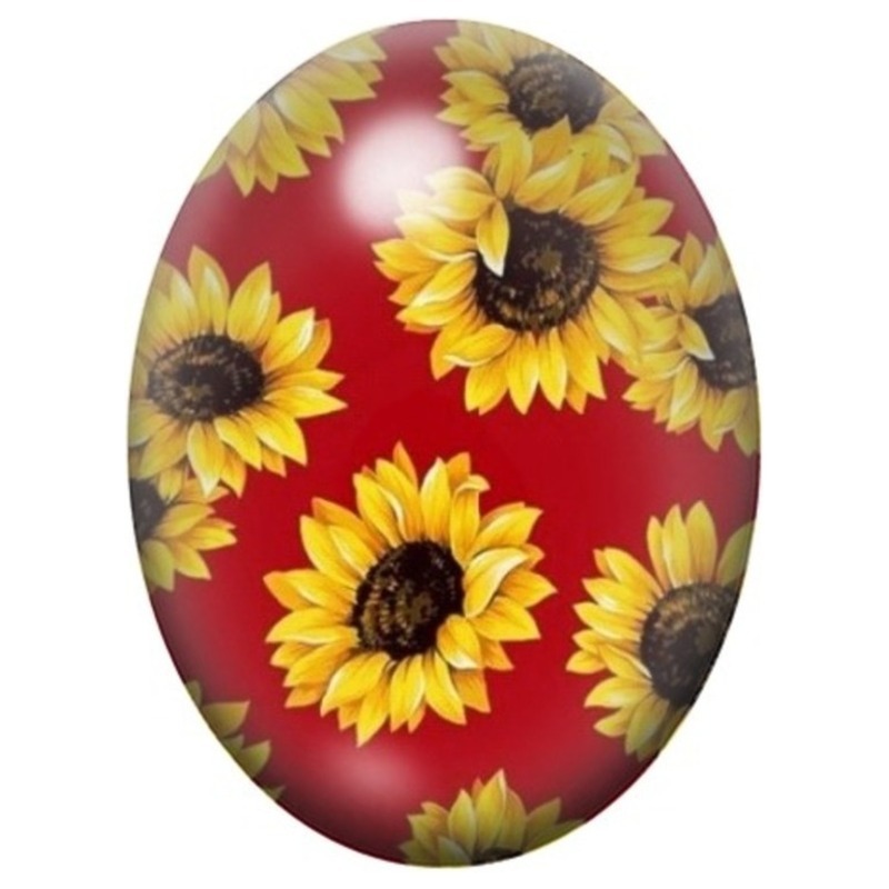 Cabochon en Verre Illustré Tournesols sur Fond Rouge 13x18, 18x25 ou 30x40mm