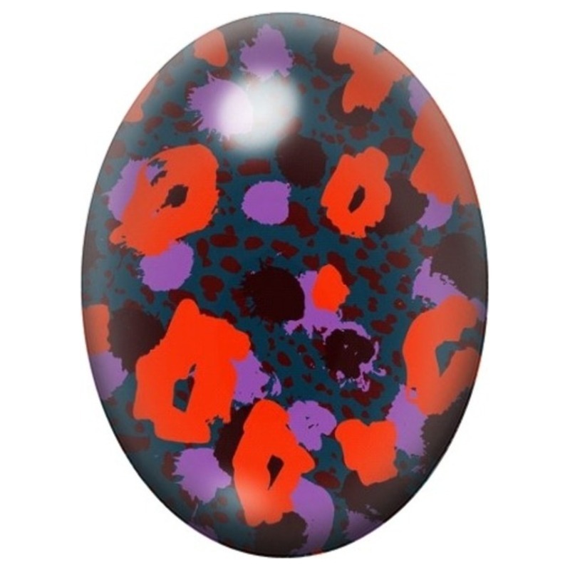 Cabochon en Verre Illustré Coquelicots Abstraits Orange et Violets 13x18, 18x25 ou 30x40mm