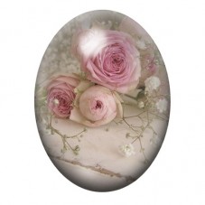 Cabochon en Verre Illustré Roses Poudrées et Fleurs de Gypsophile 13x18, 18x25 ou 30x40mm pour la création de bijoux fantaisie -