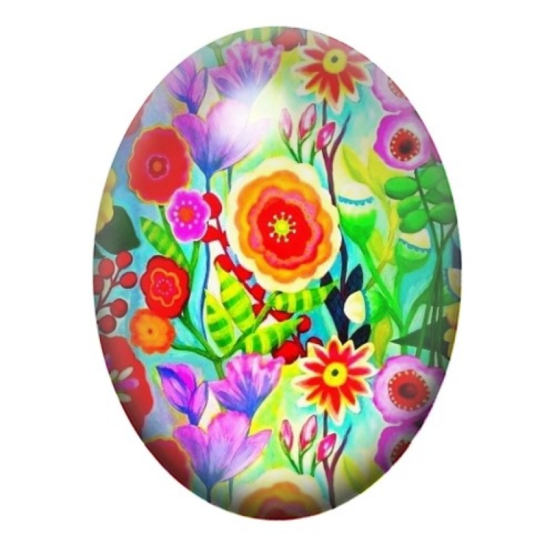 Cabochon en Verre Illustré Fleurs 13x18, 18x25 ou 30x40mm