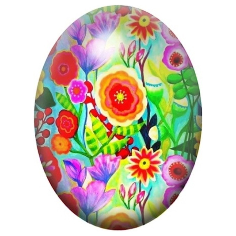 Cabochon en Verre Illustré Jardin Pop aux Fleurs Multicolores 13x18, 18x25 ou 30x40mm