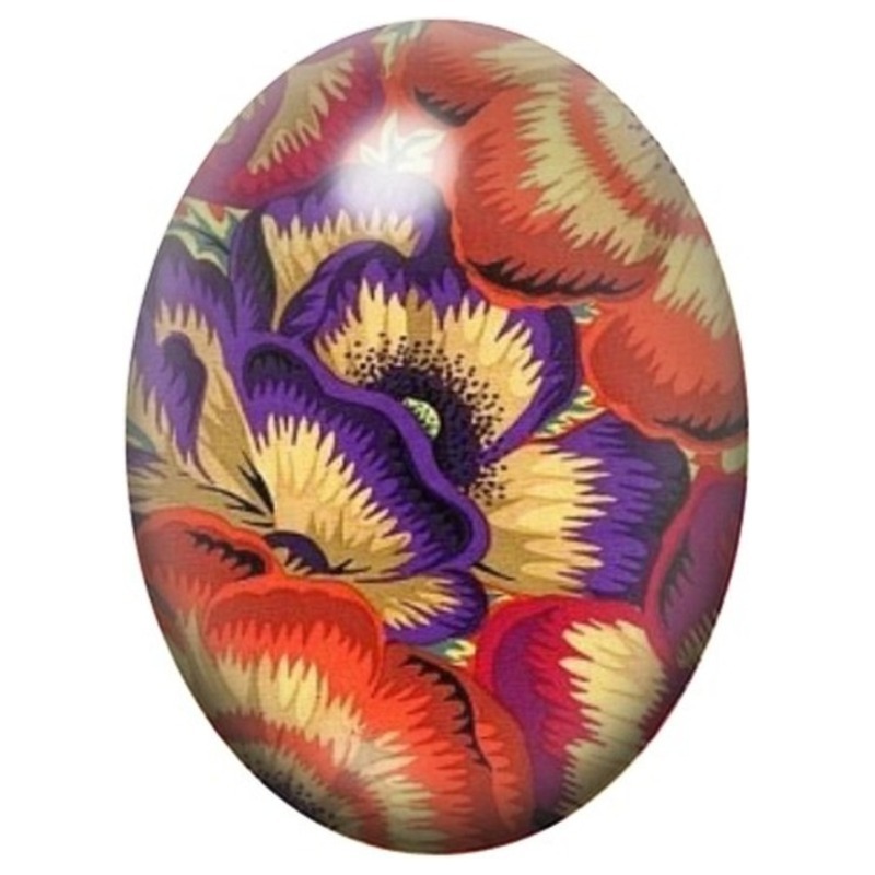 Cabochon en Verre Illustré Pétales Flamboyants Orange et Violet 13x18, 18x25 ou 30x40mm
