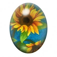 Cabochon en Verre Illustré Tournesols sur Fond Turquoise 13x18, 18x25 ou 30x40mm pour la création de bijoux fantaisie - DIY
