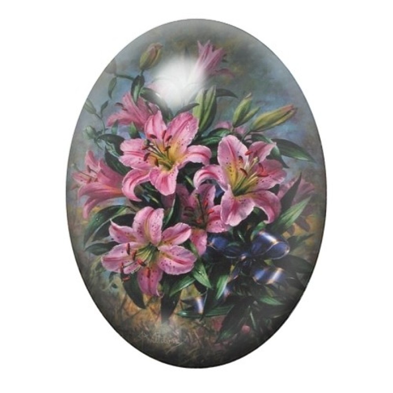 Cabochon en Verre Illustré Fleurs 13x18, 18x25 ou 30x40mm