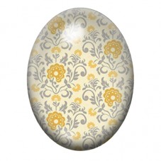 Cabochon en Verre Illustré Fleurs Ornementales Jaunes sur Fond Ivoire 13x18, 18x25 ou 30x40mm pour la création de bijoux fantais