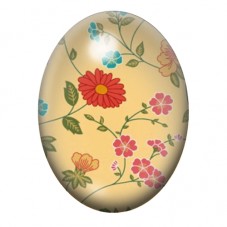 Cabochon en Verre Illustré Fleurs Folk Rouges et Turquoise 13x18, 18x25 ou 30x40mm pour la création de bijoux fantaisie - DIY