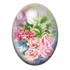 Cabochon en Verre Illustré Bouquet de Roses Roses et Lys Blancs 13x18, 18x25 ou 30x40mm pour la création de bijoux fantaisie - D