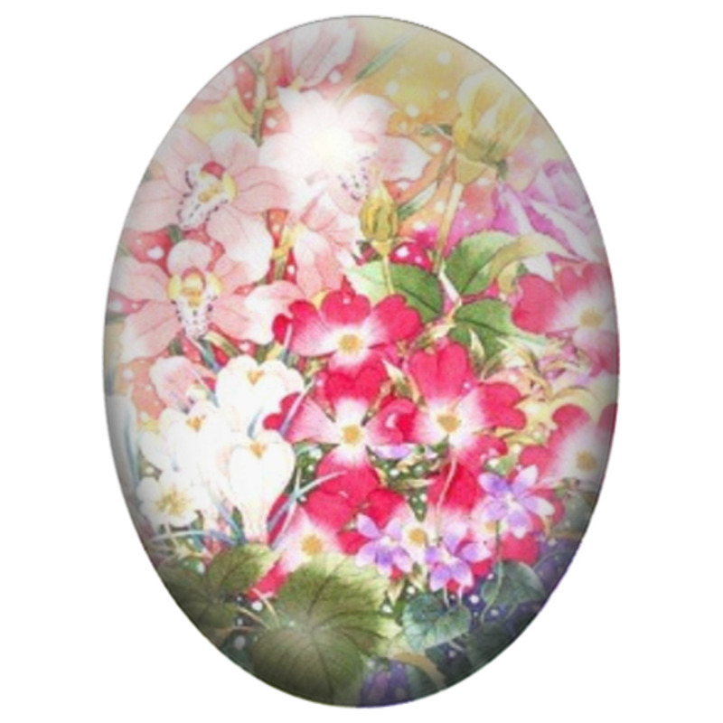 Cabochon en Verre Illustré Fleurs Sauvages Roses et Blanches 13x18, 18x25 ou 30x40mm