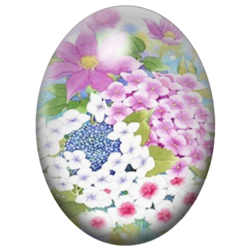 Cabochon en Verre Illustré Hortensias Roses et Bleus 13x18, 18x25 ou 30x40mm