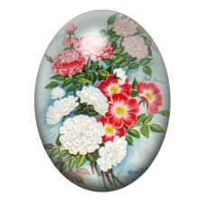 Cabochon en Verre Illustré Pivoines Blanches et Fleurs Rouges 13x18, 18x25 ou 30x40mm pour la création de bijoux fantaisie - DIY