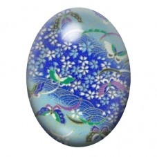 Cabochon en Verre Illustré Fleurs et Arabesques Bleues 13x18, 18x25 ou 30x40mm pour la création de bijoux fantaisie - DIY