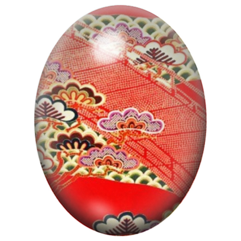 Cabochon en Verre Illustré Éventails Japonais Rouges et Or 13x18, 18x25 ou 30x40mm