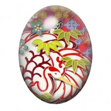 Cabochon en Verre Illustré Lys Japonais sur Vagues Rouges 13x18, 18x25 ou 30x40mm pour la création de bijoux fantaisie - DIY