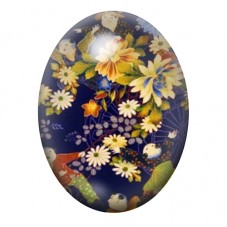 Cabochon en Verre Illustré Marguerites Champêtres sur Fond Bleu 13x18, 18x25 ou 30x40mm pour la création de bijoux fantaisie - D