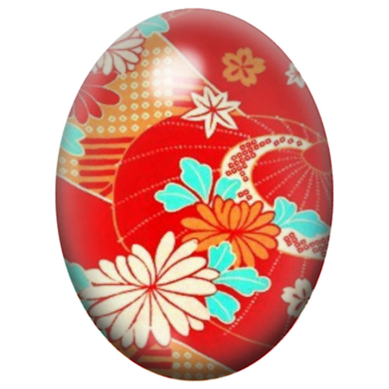 Cabochon en Verre Illustré Ombrelles Japonaises Rouges et Fleurs 13x18, 18x25 ou 30x40mm