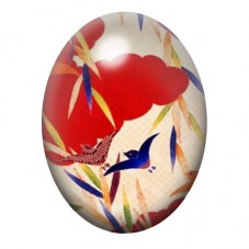 Cabochon en Verre Illustré Grues Japonaises devant un Soleil Rouge 13x18, 18x25 ou 30x40mm pour la création de bijoux fantaisie 