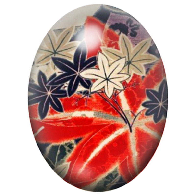 Cabochon en Verre Illustré Feuilles d’Érable Rouges et Noires 13x18, 18x25 ou 30x40mm