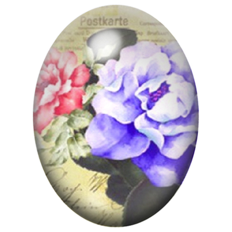 Cabochon en Verre Illustré Hortensias sur Carte Postale Ancienne 13x18, 18x25 ou 30x40mm